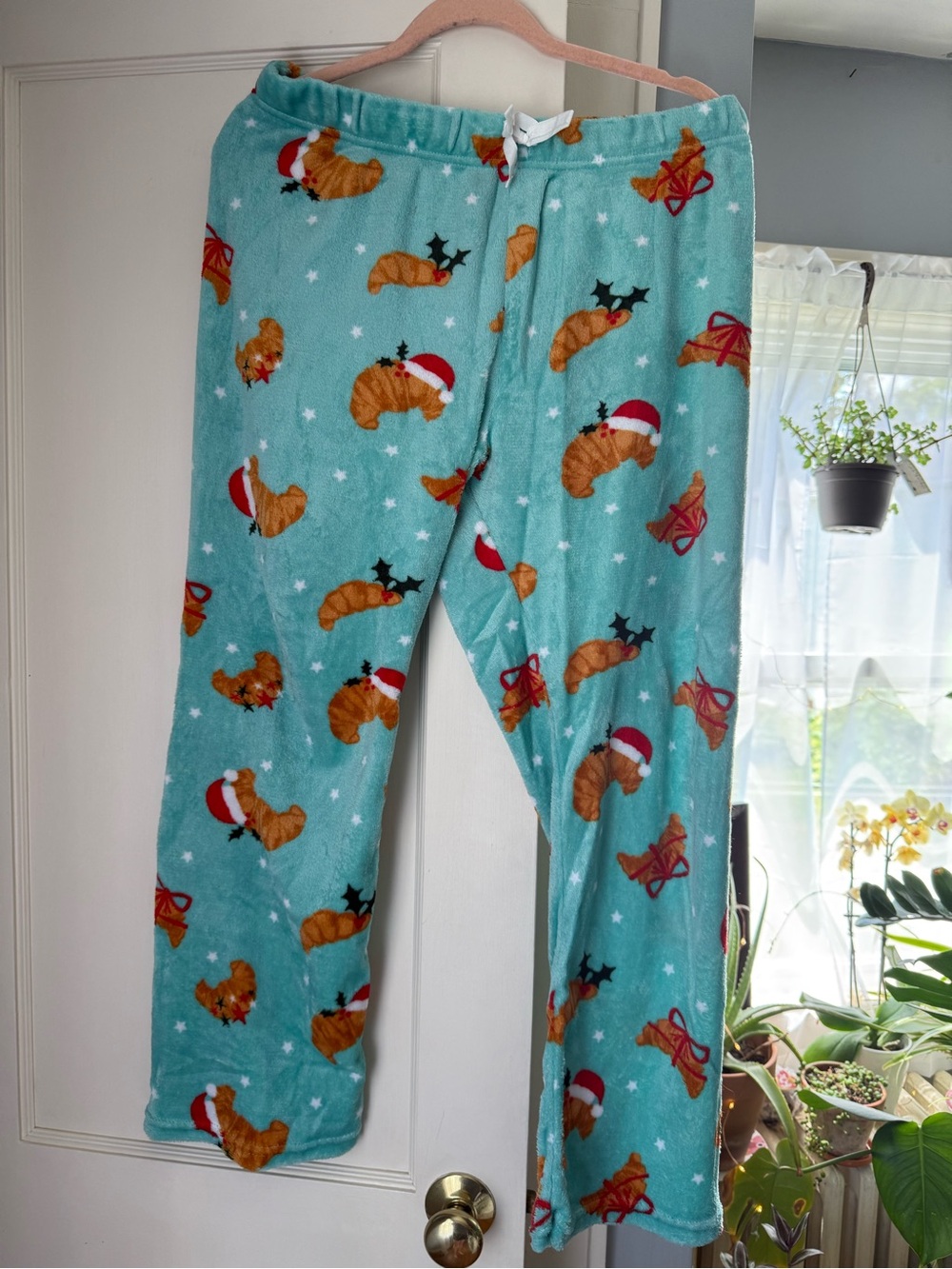 Women's Holiday Croissant Print Pajama Pants - Aqua